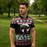 Funny Bigfoot Christmas Zipper Polo Shirt Xmas Holiday Patterns - Wonder Print Shop
