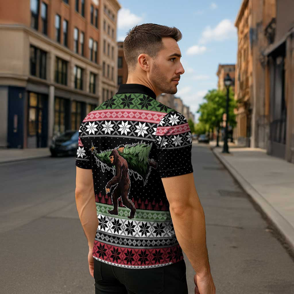 Funny Bigfoot Christmas Zipper Polo Shirt Xmas Holiday Patterns - Wonder Print Shop