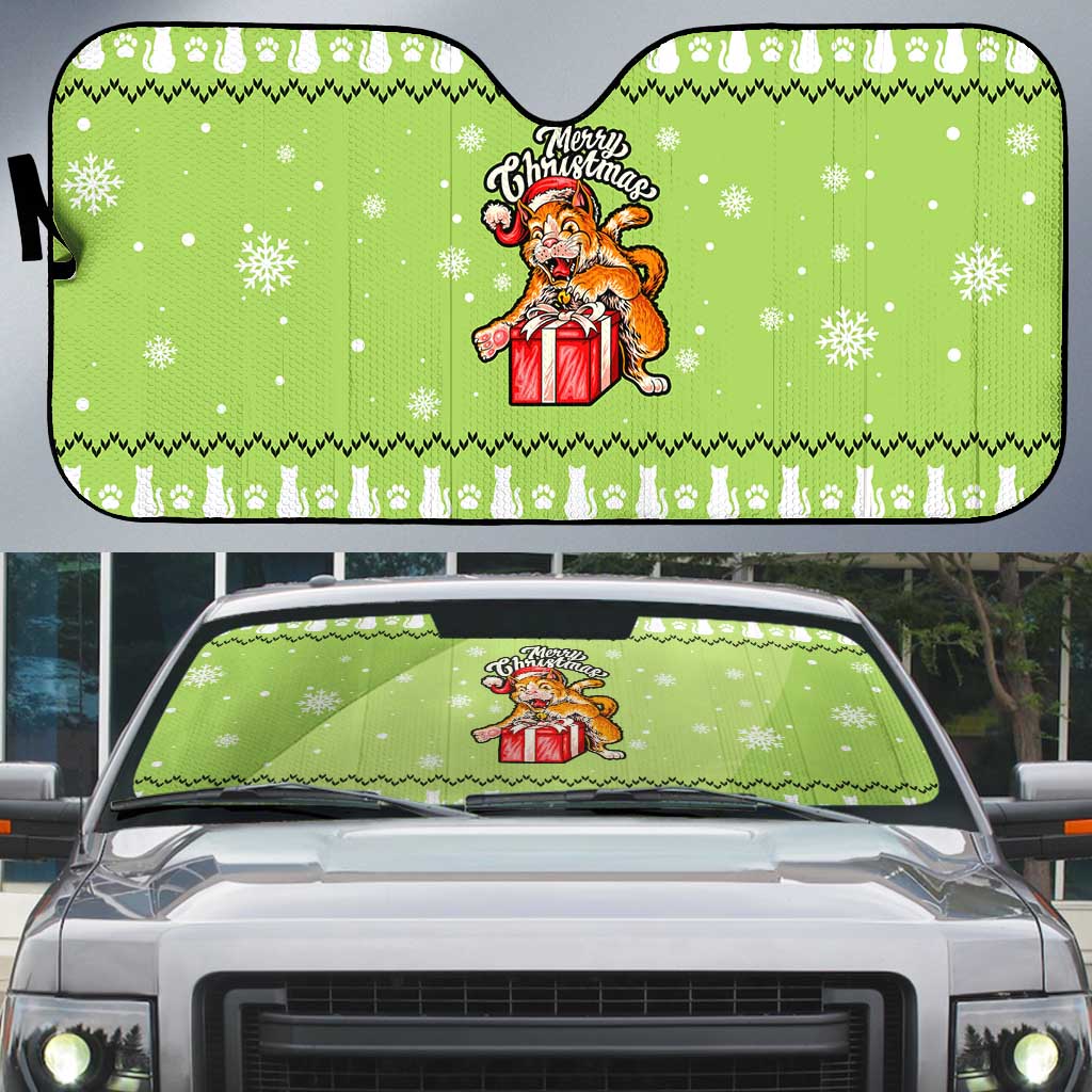 Funny Cat Merry Christmas Auto Sun Shade Xmas Holiday Patterns - Wonder Print Shop