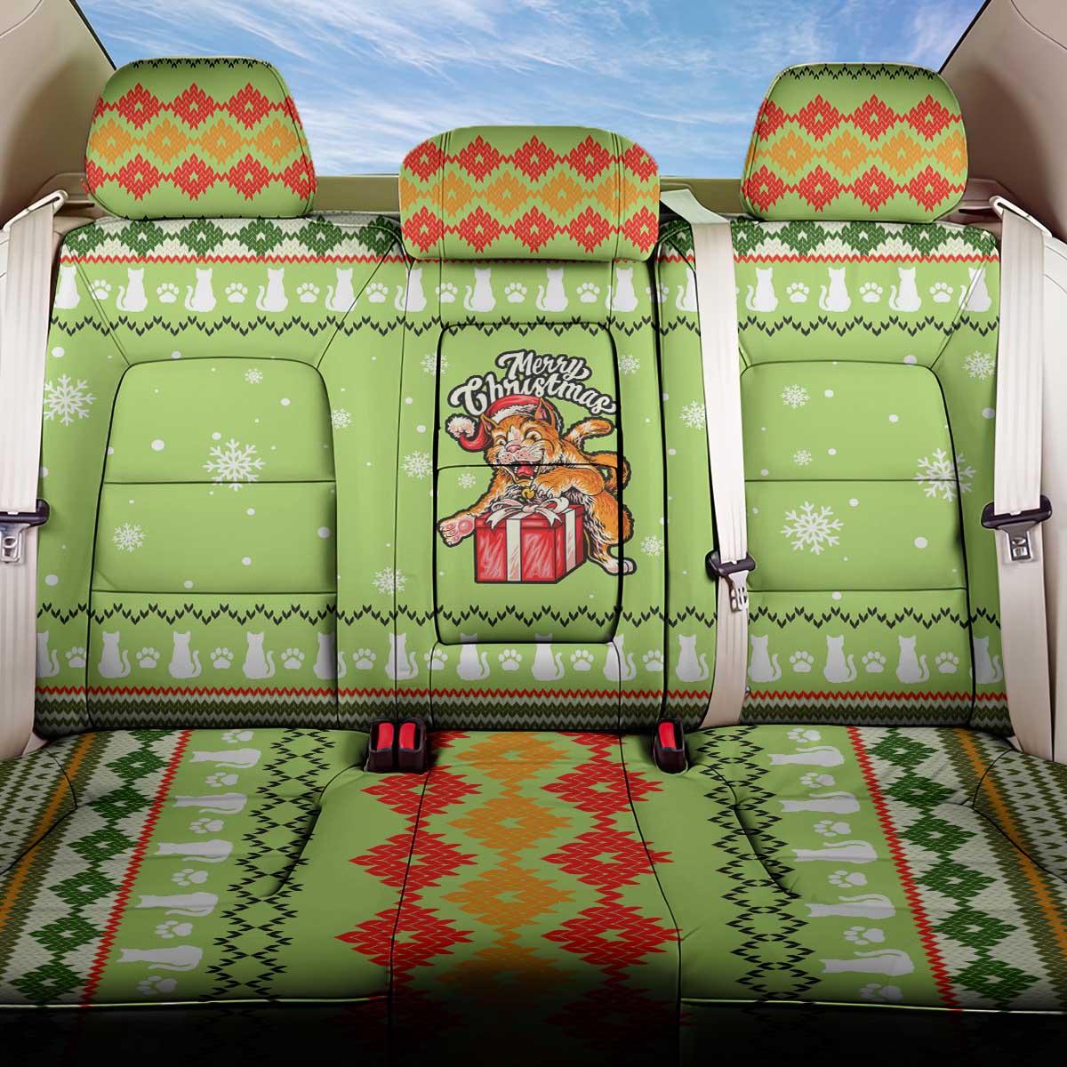 Funny Cat Merry Christmas Back Car Seat Cover Xmas Holiday Patterns - Wonder Print Shop