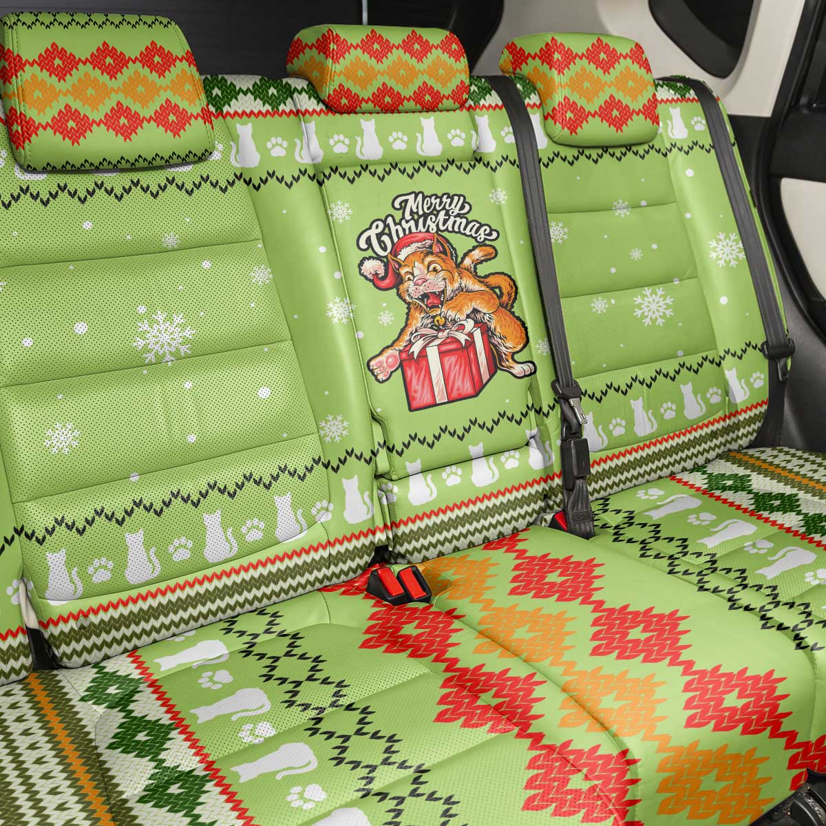 Funny Cat Merry Christmas Back Car Seat Cover Xmas Holiday Patterns - Wonder Print Shop