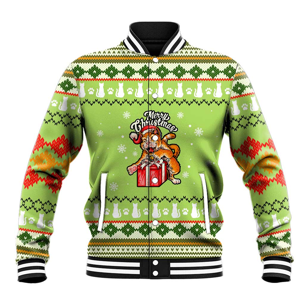 Funny Cat Merry Christmas Baseball Jacket Xmas Holiday Patterns - Wonder Print Shop