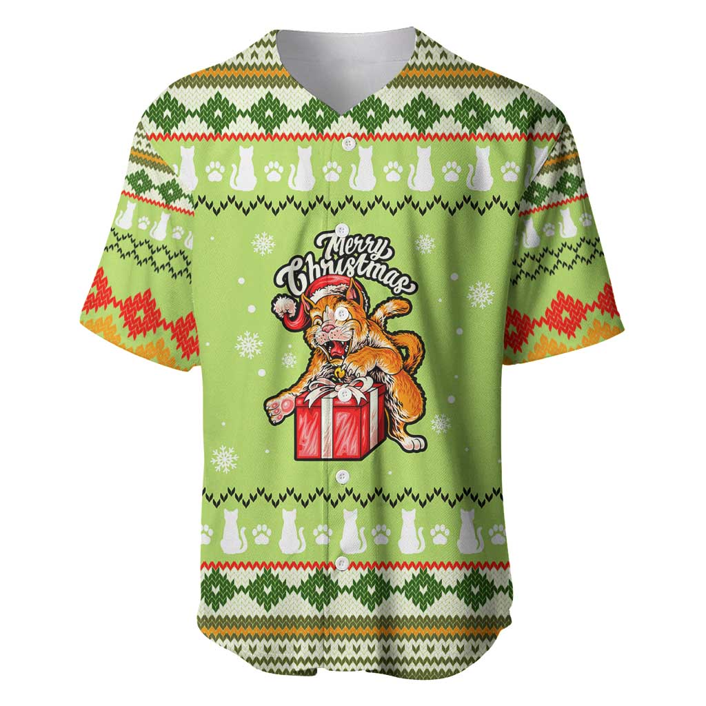 Funny Cat Merry Christmas Baseball Jersey Xmas Holiday Patterns - Wonder Print Shop
