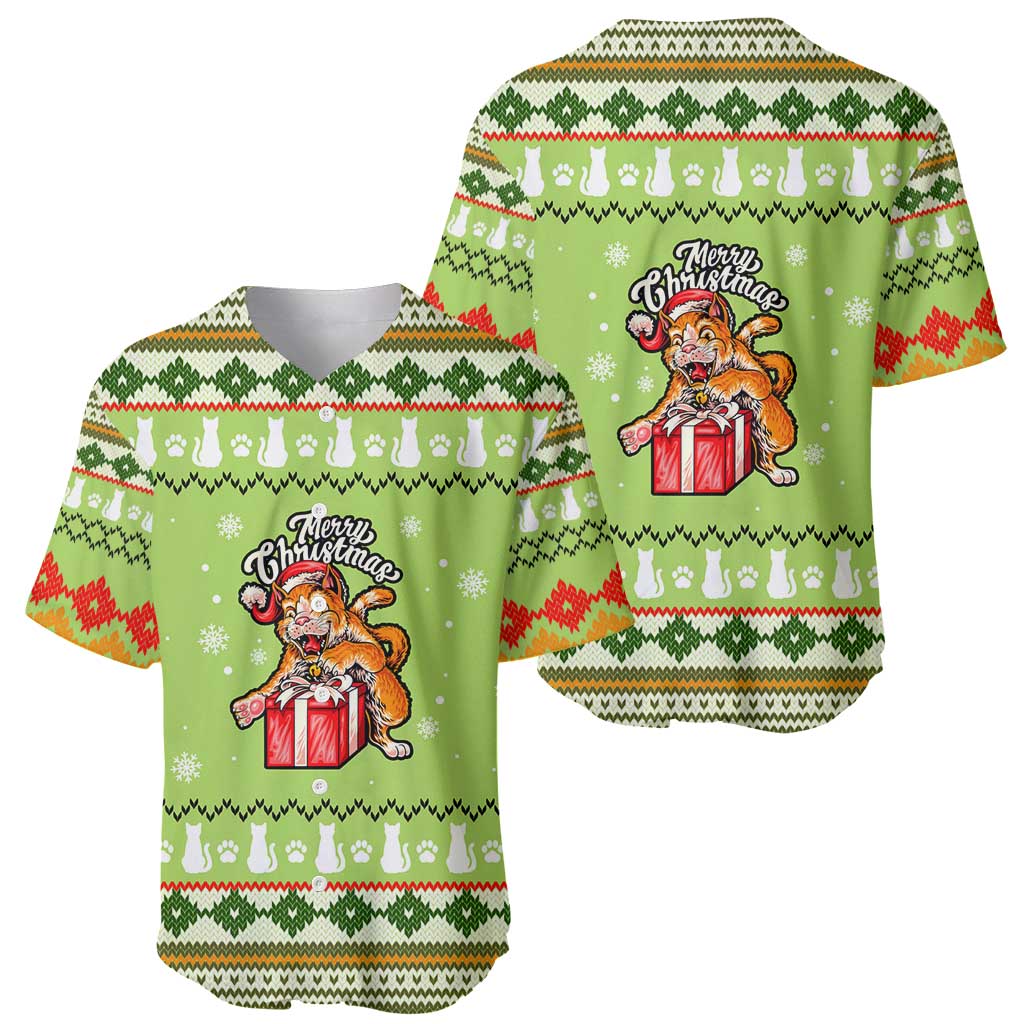 Funny Cat Merry Christmas Baseball Jersey Xmas Holiday Patterns - Wonder Print Shop