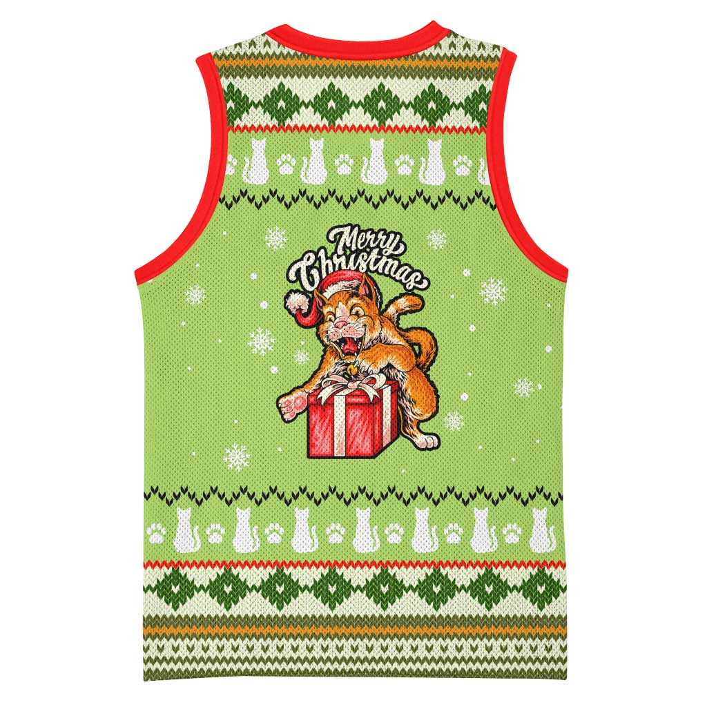 Funny Cat Merry Christmas Basketball Jersey Xmas Holiday Patterns - Wonder Print Shop