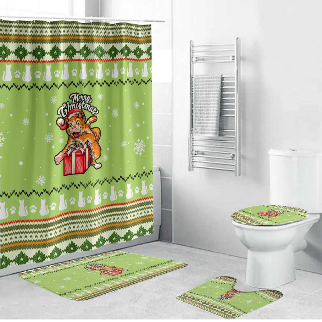 Funny Cat Merry Christmas Bathroom Set Xmas Holiday Patterns - Wonder Print Shop