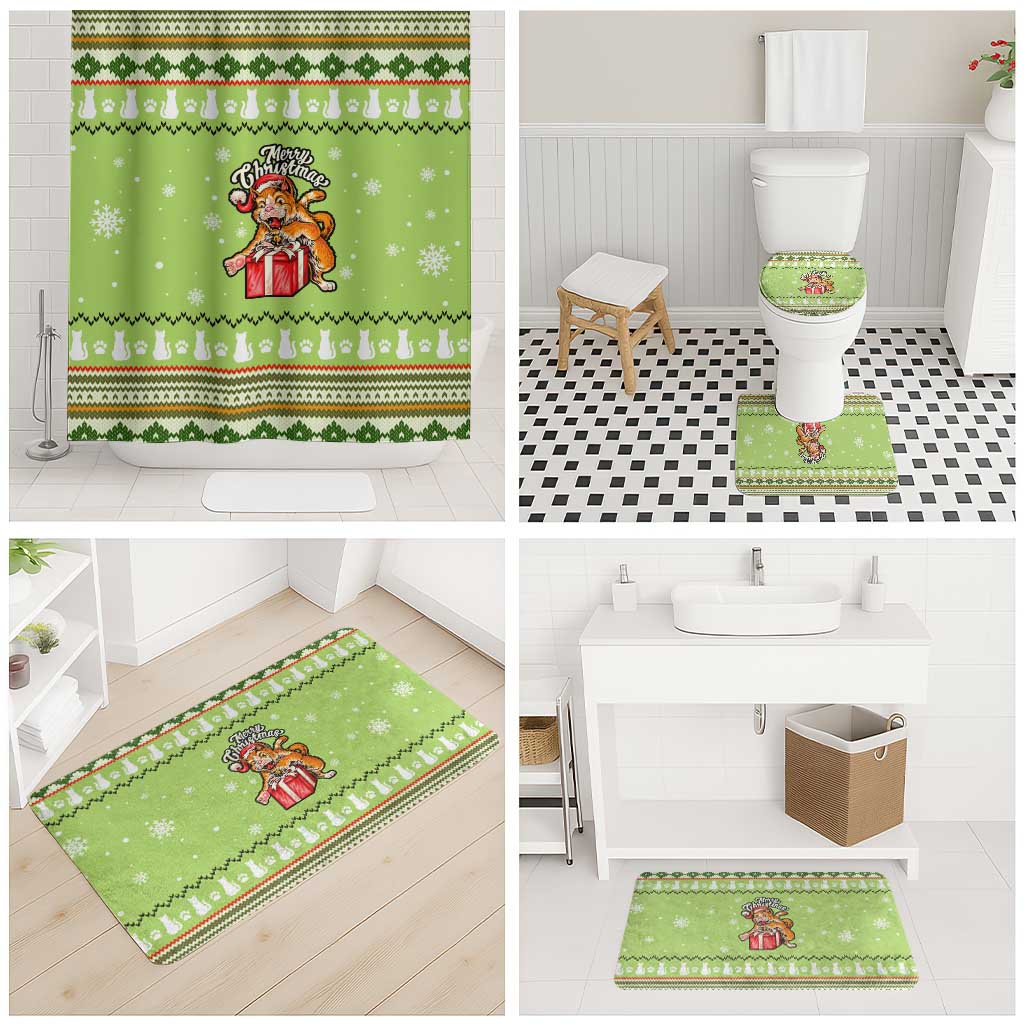 Funny Cat Merry Christmas Bathroom Set Xmas Holiday Patterns - Wonder Print Shop