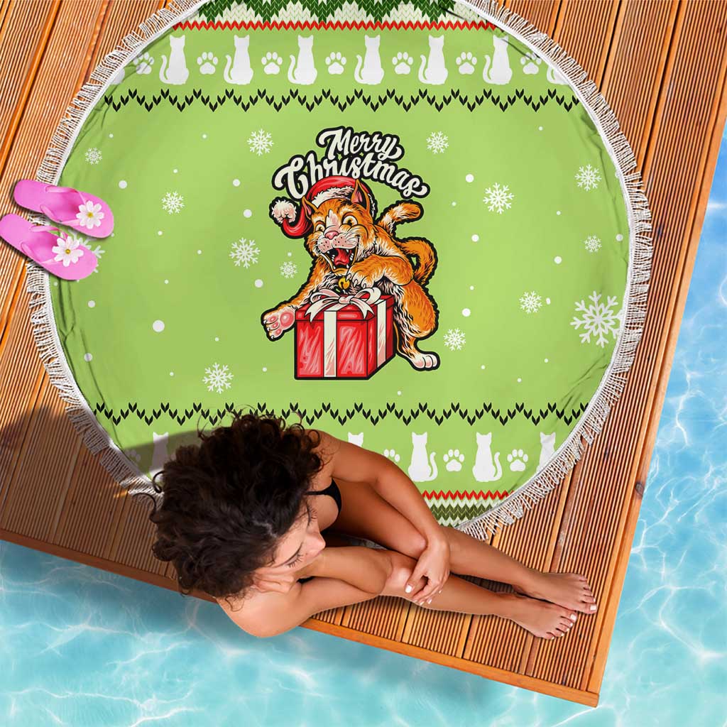 Funny Cat Merry Christmas Beach Blanket Xmas Holiday Patterns - Wonder Print Shop