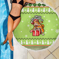 Funny Cat Merry Christmas Beach Blanket Xmas Holiday Patterns - Wonder Print Shop