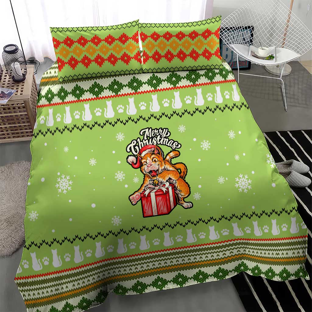 Funny Cat Merry Christmas Bedding Set Xmas Holiday Patterns - Wonder Print Shop
