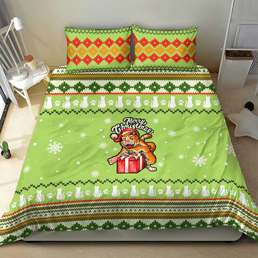 Funny Cat Merry Christmas Bedding Set Xmas Holiday Patterns - Wonder Print Shop