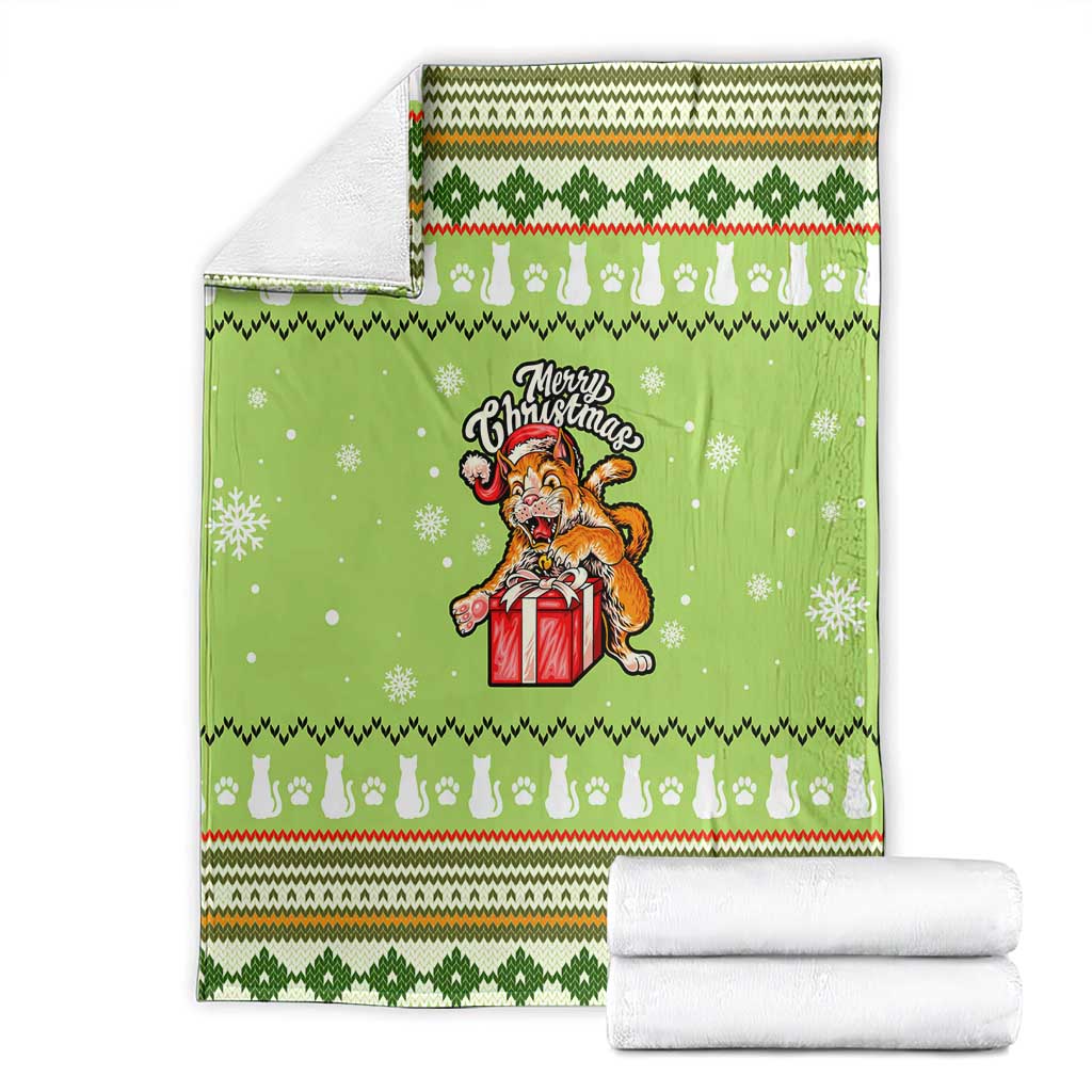 Funny Cat Merry Christmas Blanket Xmas Holiday Patterns - Wonder Print Shop