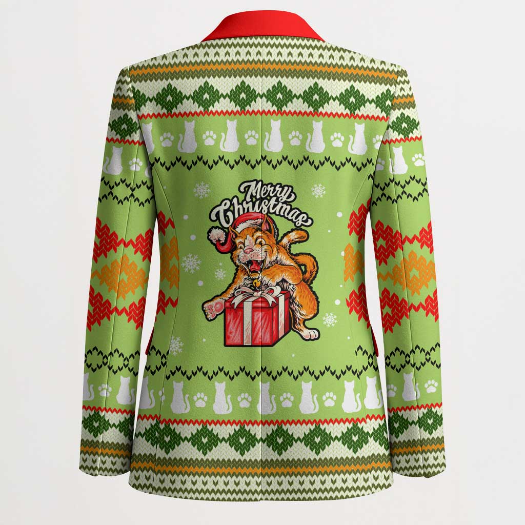 Funny Cat Merry Christmas Blazer Xmas Holiday Patterns - Wonder Print Shop