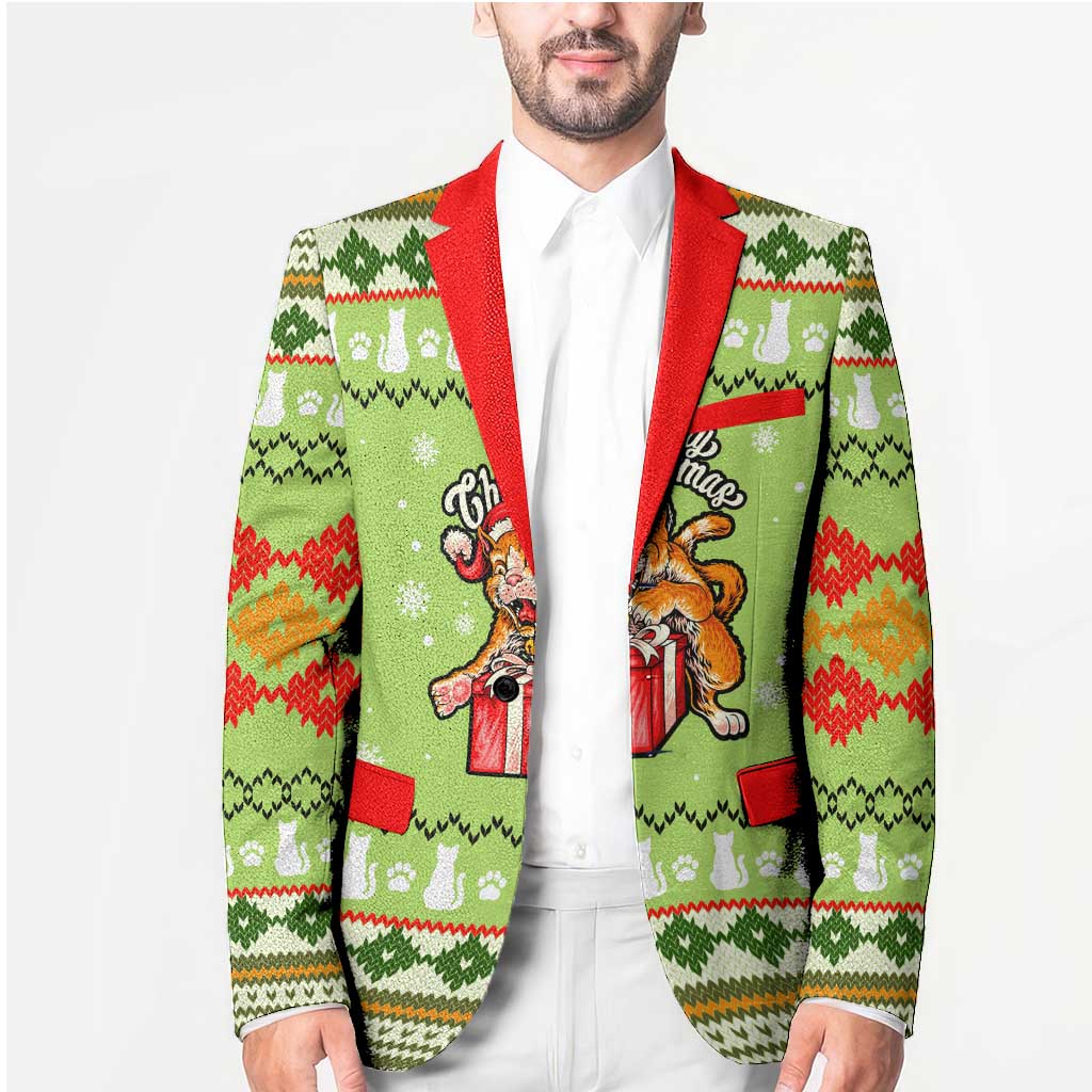 Funny Cat Merry Christmas Blazer Xmas Holiday Patterns - Wonder Print Shop