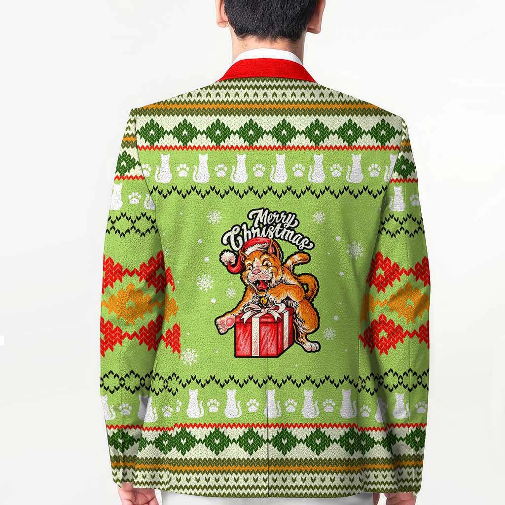 Funny Cat Merry Christmas Blazer Xmas Holiday Patterns - Wonder Print Shop