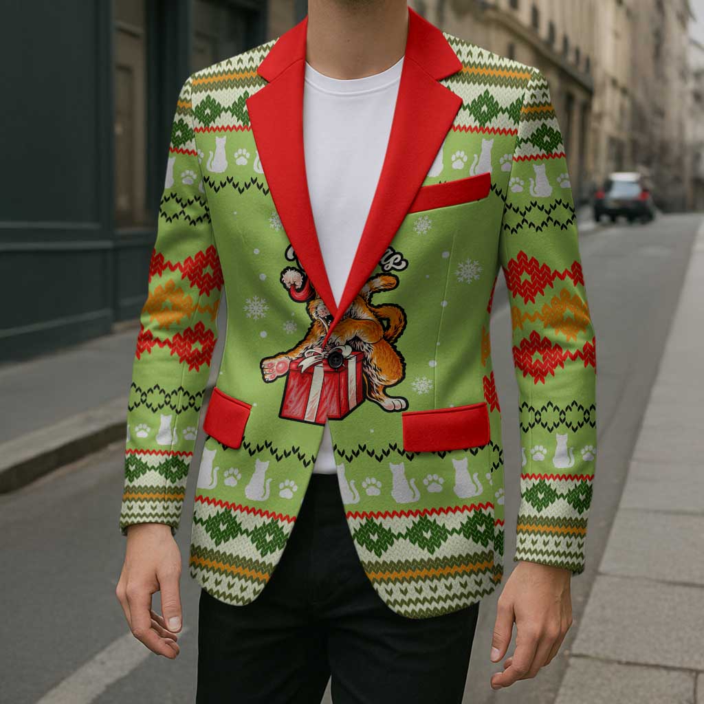 Funny Cat Merry Christmas Blazer Xmas Holiday Patterns - Wonder Print Shop