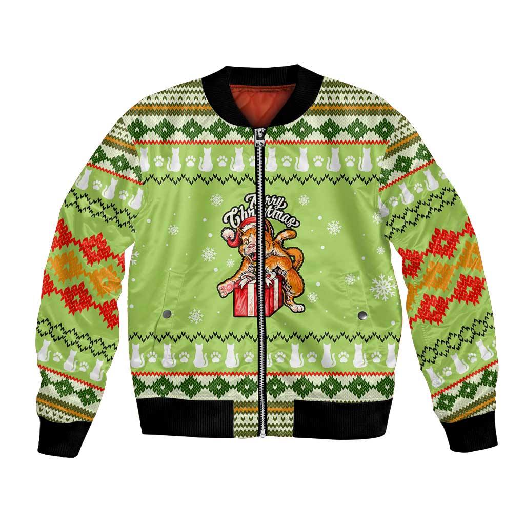Funny Cat Merry Christmas Bomber Jacket Xmas Holiday Patterns - Wonder Print Shop