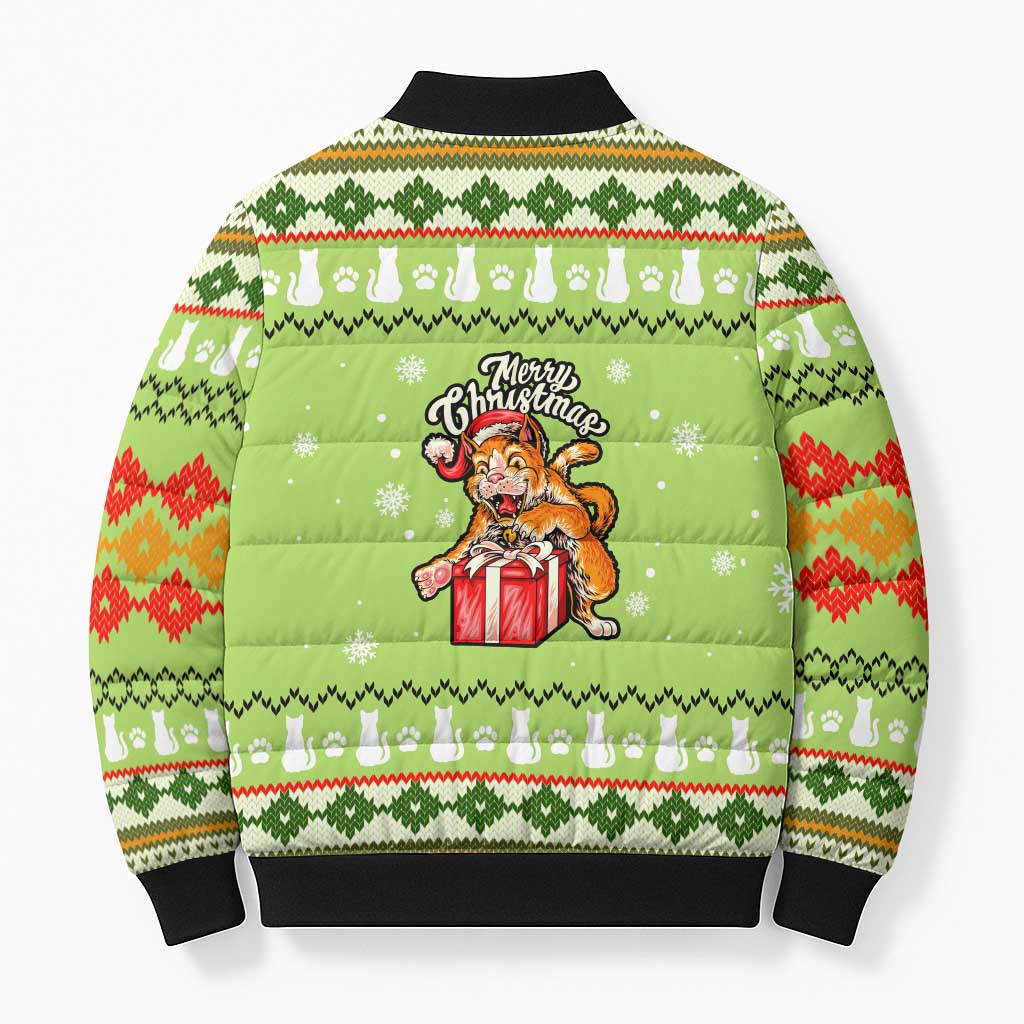 Funny Cat Merry Christmas Bomber Puffer Jacket Xmas Holiday Patterns - Wonder Print Shop