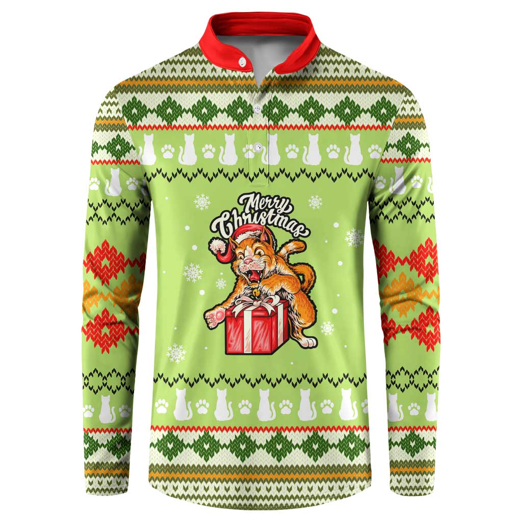 Funny Cat Merry Christmas Button Sweatshirt Xmas Holiday Patterns - Wonder Print Shop