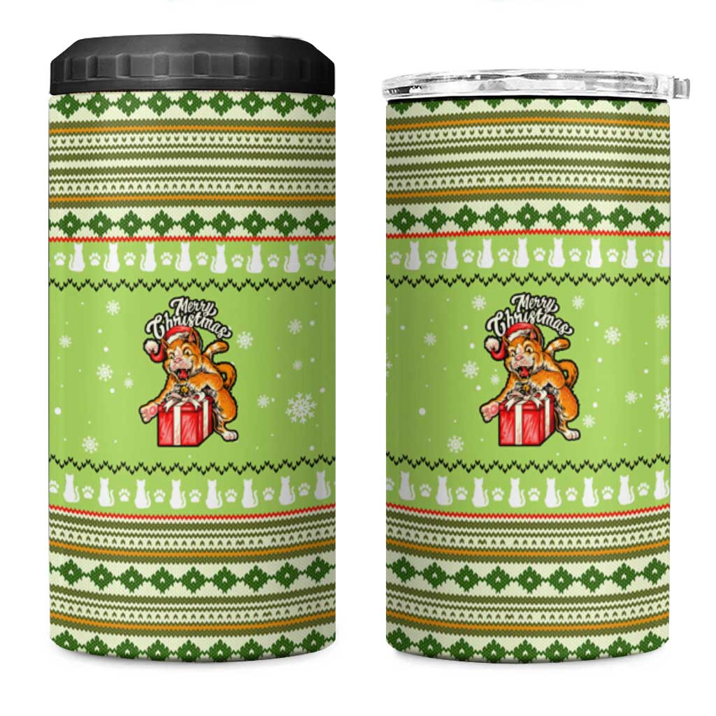 Funny Cat Merry Christmas 4 in 1 Can Cooler Tumbler Xmas Holiday Patterns - Wonder Print Shop