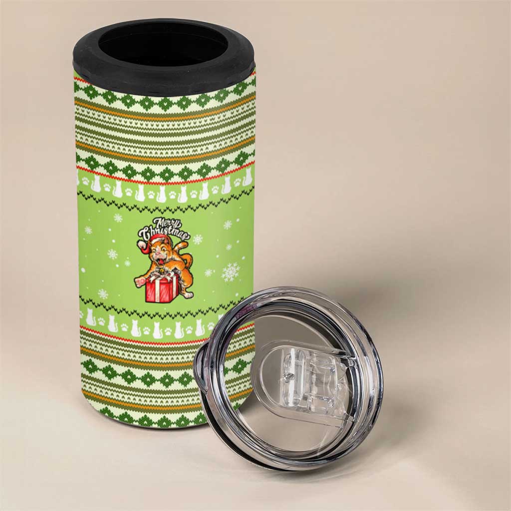 Funny Cat Merry Christmas 4 in 1 Can Cooler Tumbler Xmas Holiday Patterns - Wonder Print Shop