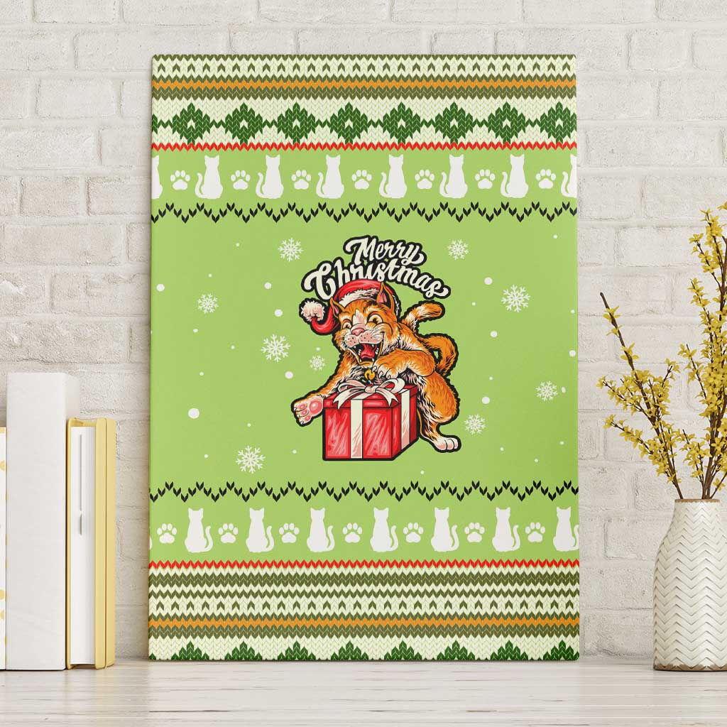 Funny Cat Merry Christmas Canvas Wall Art Xmas Holiday Patterns - Wonder Print Shop