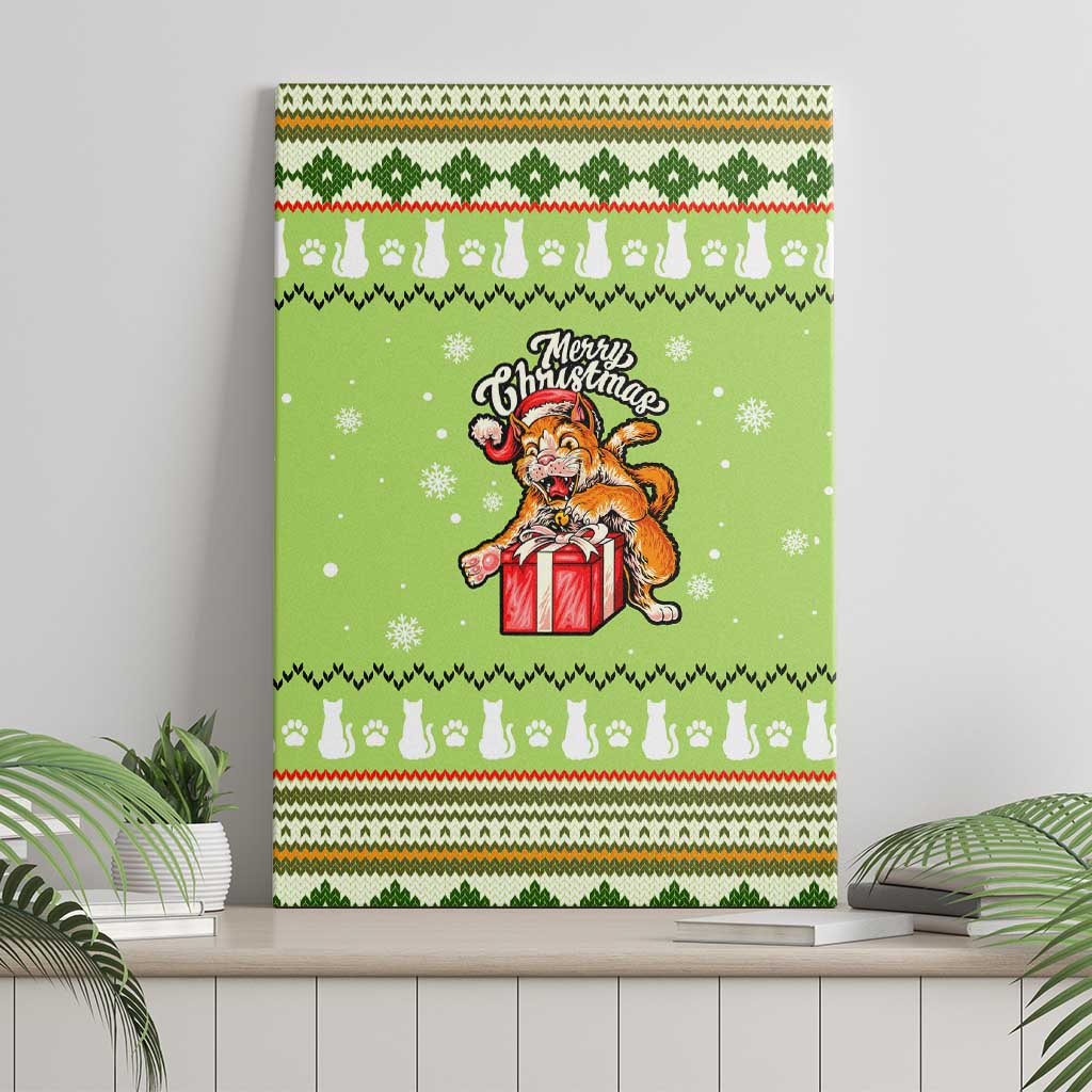 Funny Cat Merry Christmas Canvas Wall Art Xmas Holiday Patterns - Wonder Print Shop