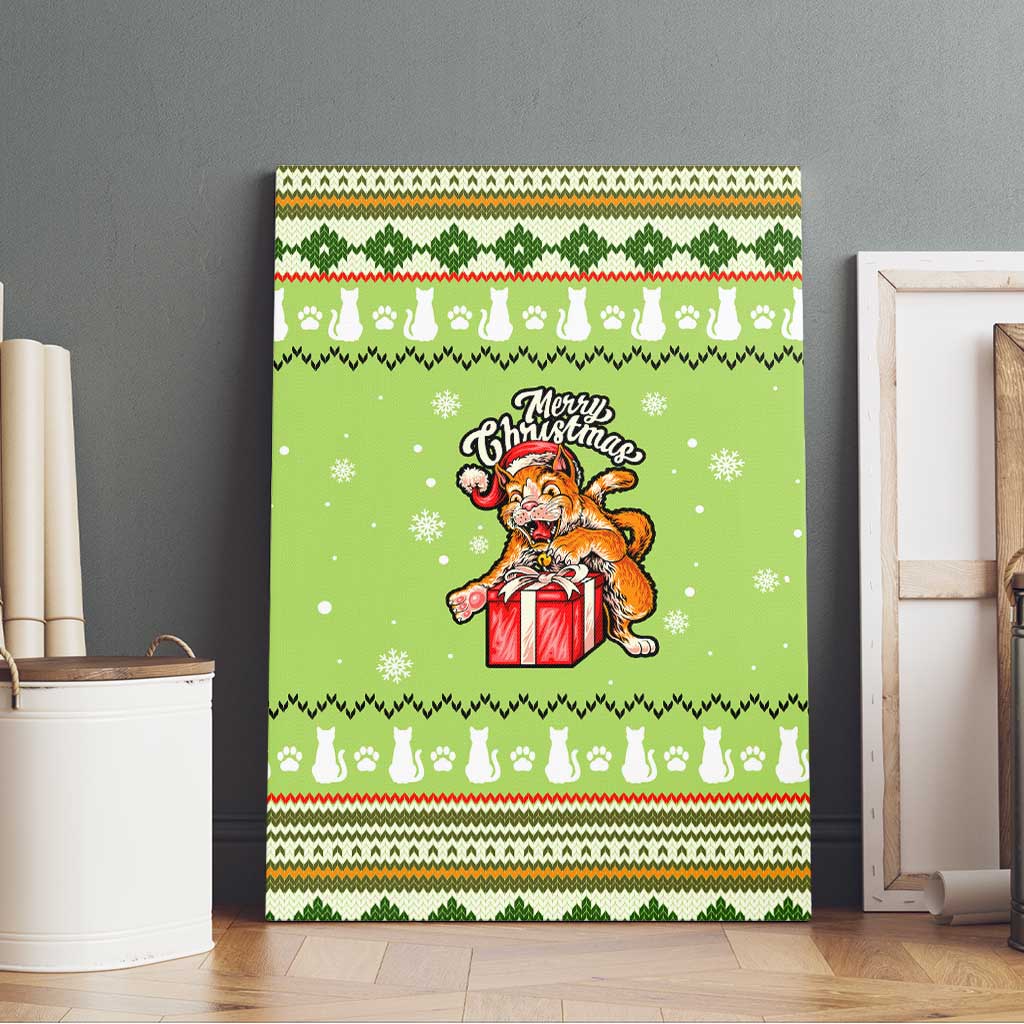 Funny Cat Merry Christmas Canvas Wall Art Xmas Holiday Patterns - Wonder Print Shop