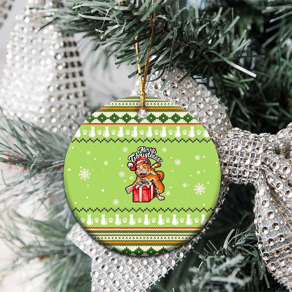 Funny Cat Merry Christmas Ceramic Ornament Xmas Holiday Patterns - Wonder Print Shop