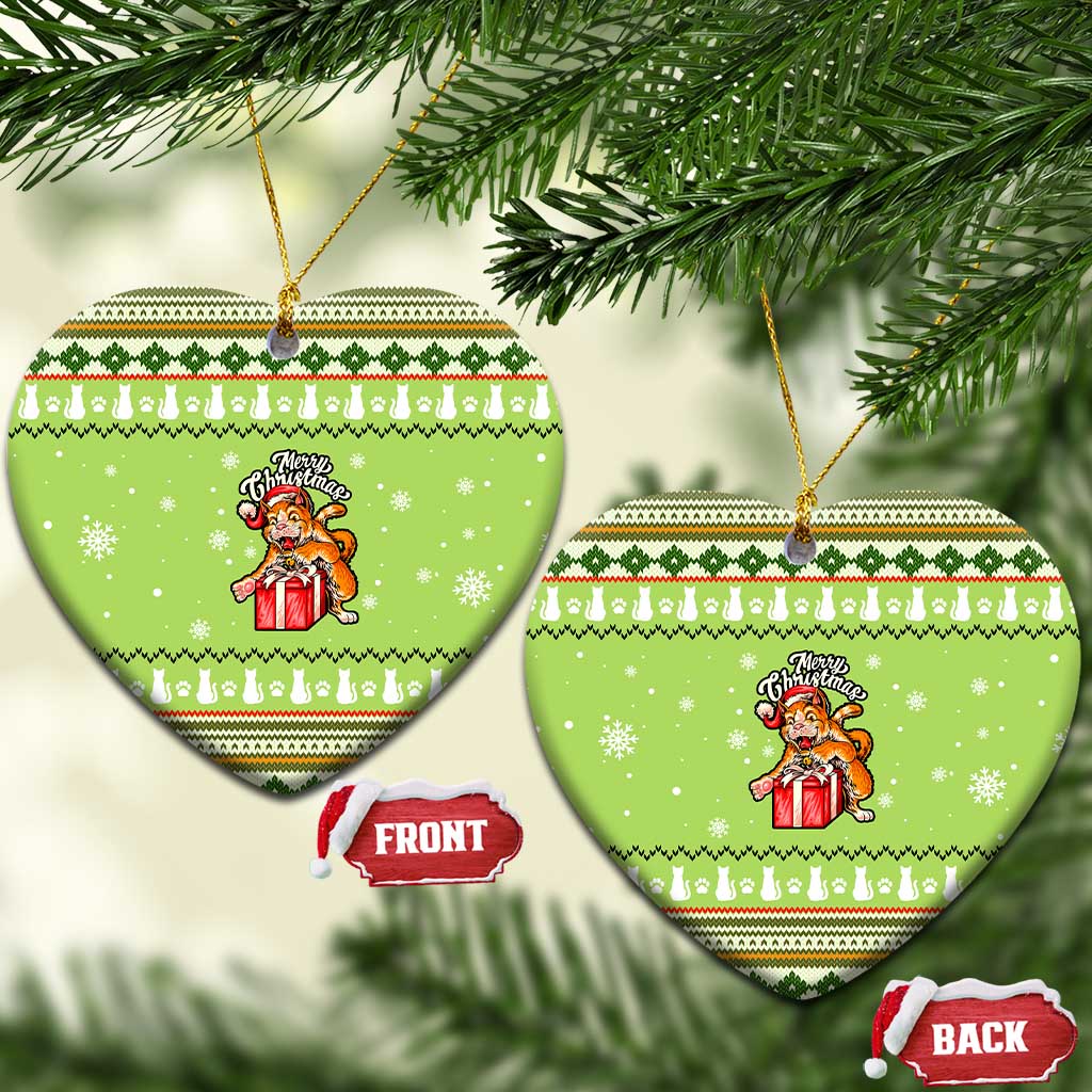 Funny Cat Merry Christmas Ceramic Ornament Xmas Holiday Patterns - Wonder Print Shop