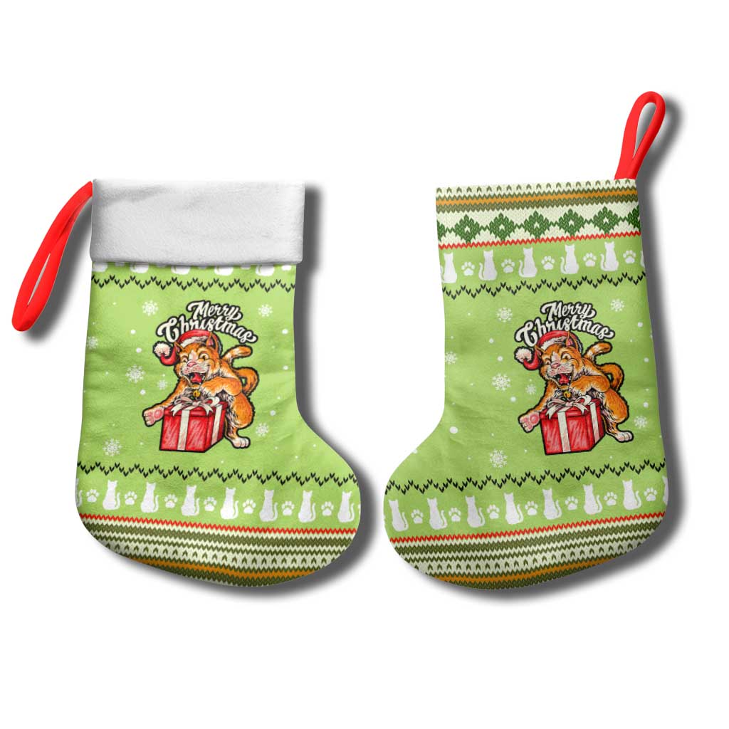 Funny Cat Merry Christmas Stocking Xmas Holiday Patterns - Wonder Print Shop