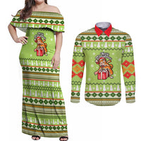 Funny Cat Merry Christmas Couples Matching Off Shoulder Maxi Dress and Long Sleeve Button Shirt Xmas Holiday Patterns - Wonder Print Shop