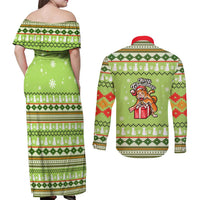 Funny Cat Merry Christmas Couples Matching Off Shoulder Maxi Dress and Long Sleeve Button Shirt Xmas Holiday Patterns - Wonder Print Shop