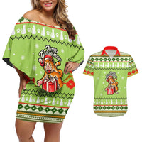 Funny Cat Merry Christmas Couples Matching Off Shoulder Short Dress and Hawaiian Shirt Xmas Holiday Patterns - Wonder Print Shop