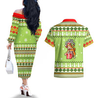 Funny Cat Merry Christmas Couples Matching Off The Shoulder Long Sleeve Dress and Hawaiian Shirt Xmas Holiday Patterns - Wonder Print Shop