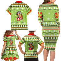Funny Cat Merry Christmas Family Matching Long Sleeve Bodycon Dress and Hawaiian Shirt Xmas Holiday Patterns - Wonder Print Shop