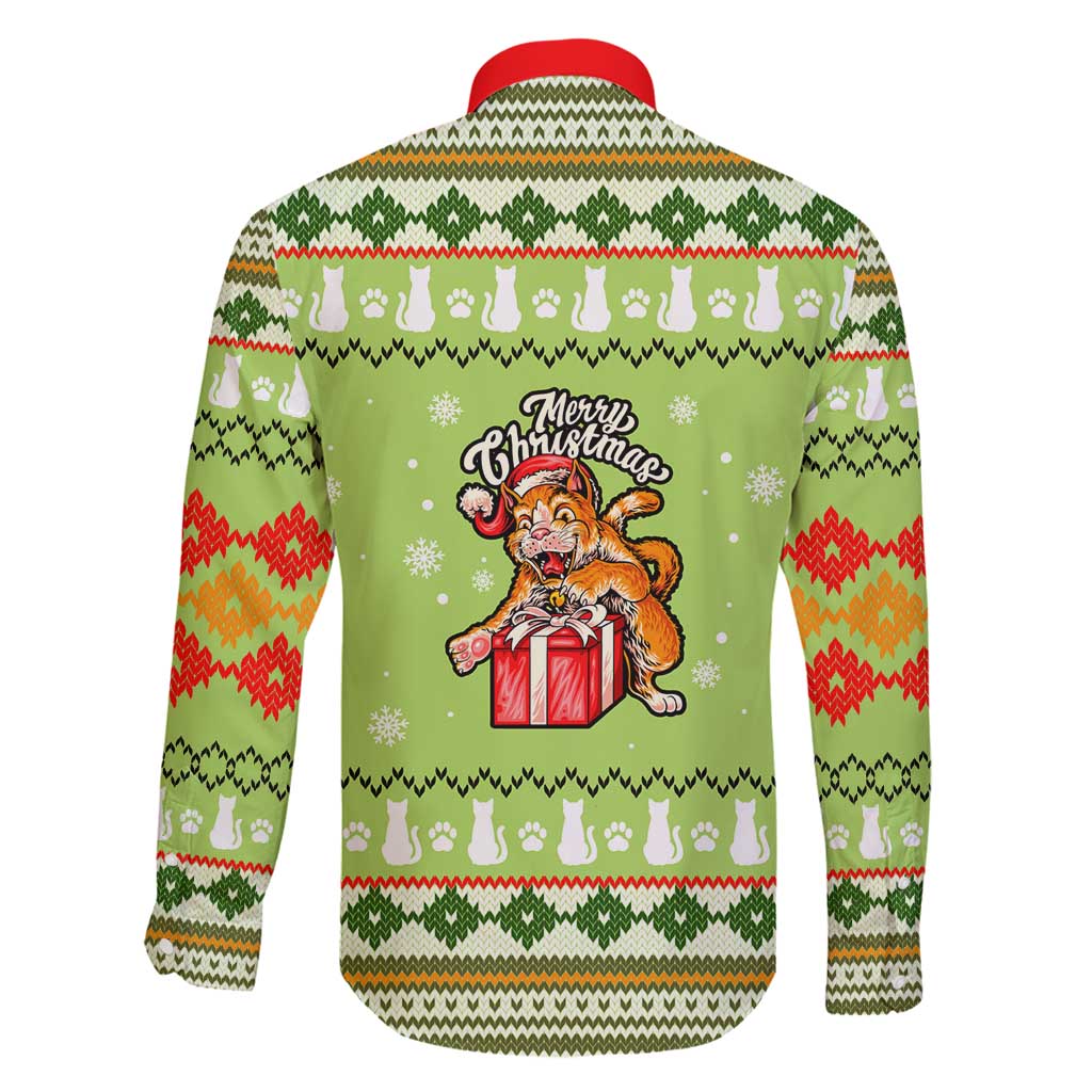 Funny Cat Merry Christmas Family Matching Long Sleeve Bodycon Dress and Hawaiian Shirt Xmas Holiday Patterns - Wonder Print Shop