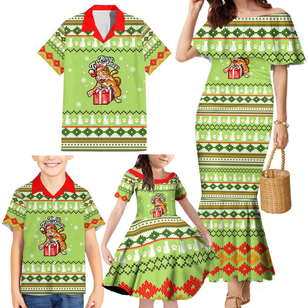 Funny Cat Merry Christmas Family Matching Mermaid Dress and Hawaiian Shirt Xmas Holiday Patterns - Wonder Print Shop