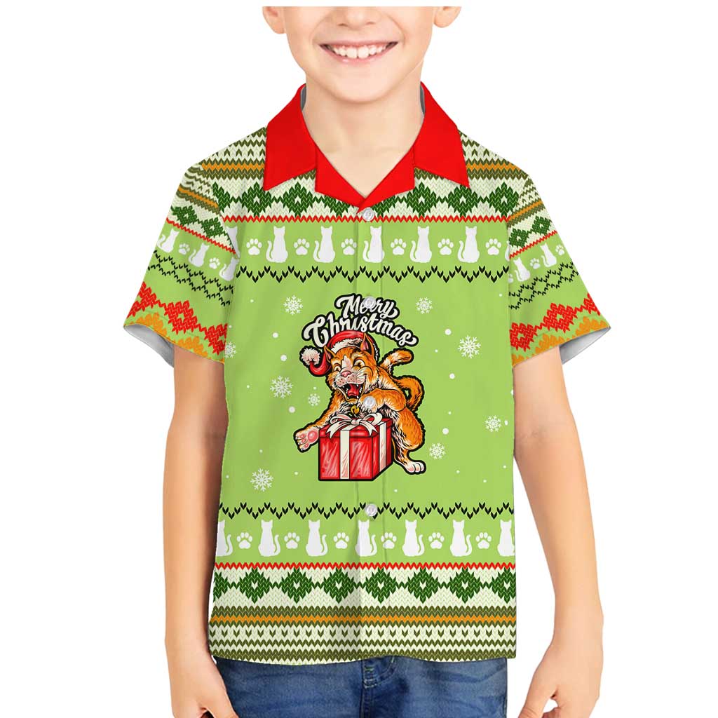 Funny Cat Merry Christmas Family Matching Mermaid Dress and Hawaiian Shirt Xmas Holiday Patterns - Wonder Print Shop