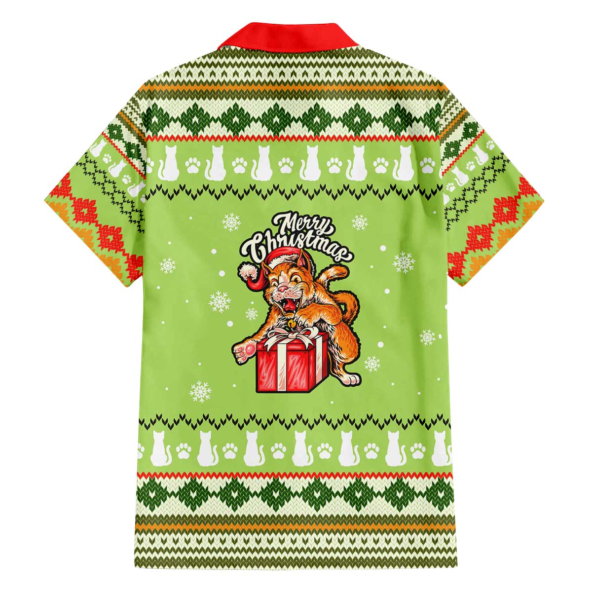 Funny Cat Merry Christmas Family Matching Off The Shoulder Long Sleeve Dress and Hawaiian Shirt Xmas Holiday Patterns - Wonder Print Shop