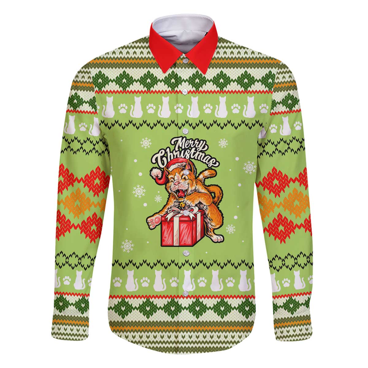 Funny Cat Merry Christmas Family Matching Off The Shoulder Long Sleeve Dress and Hawaiian Shirt Xmas Holiday Patterns - Wonder Print Shop