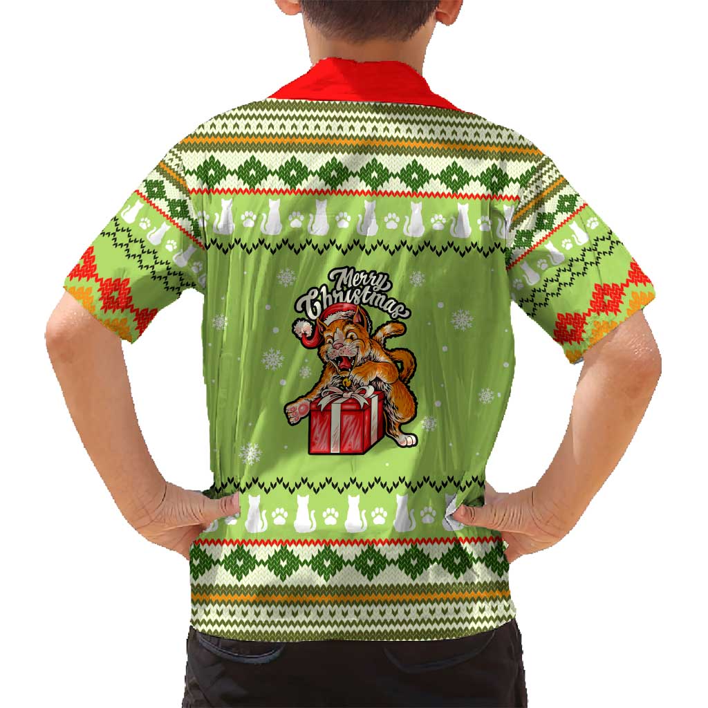 Funny Cat Merry Christmas Family Matching Off Shoulder Short Dress and Hawaiian Shirt Xmas Holiday Patterns - Wonder Print Shop