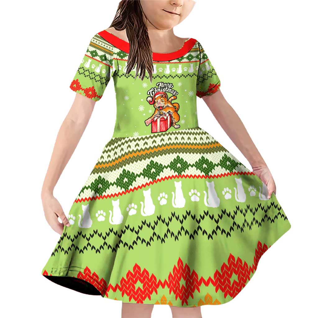 Funny Cat Merry Christmas Family Matching Off Shoulder Short Dress and Hawaiian Shirt Xmas Holiday Patterns - Wonder Print Shop