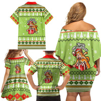 Funny Cat Merry Christmas Family Matching Off Shoulder Short Dress and Hawaiian Shirt Xmas Holiday Patterns - Wonder Print Shop