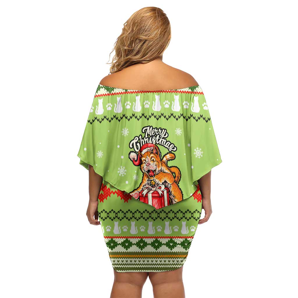 Funny Cat Merry Christmas Family Matching Off Shoulder Short Dress and Hawaiian Shirt Xmas Holiday Patterns - Wonder Print Shop