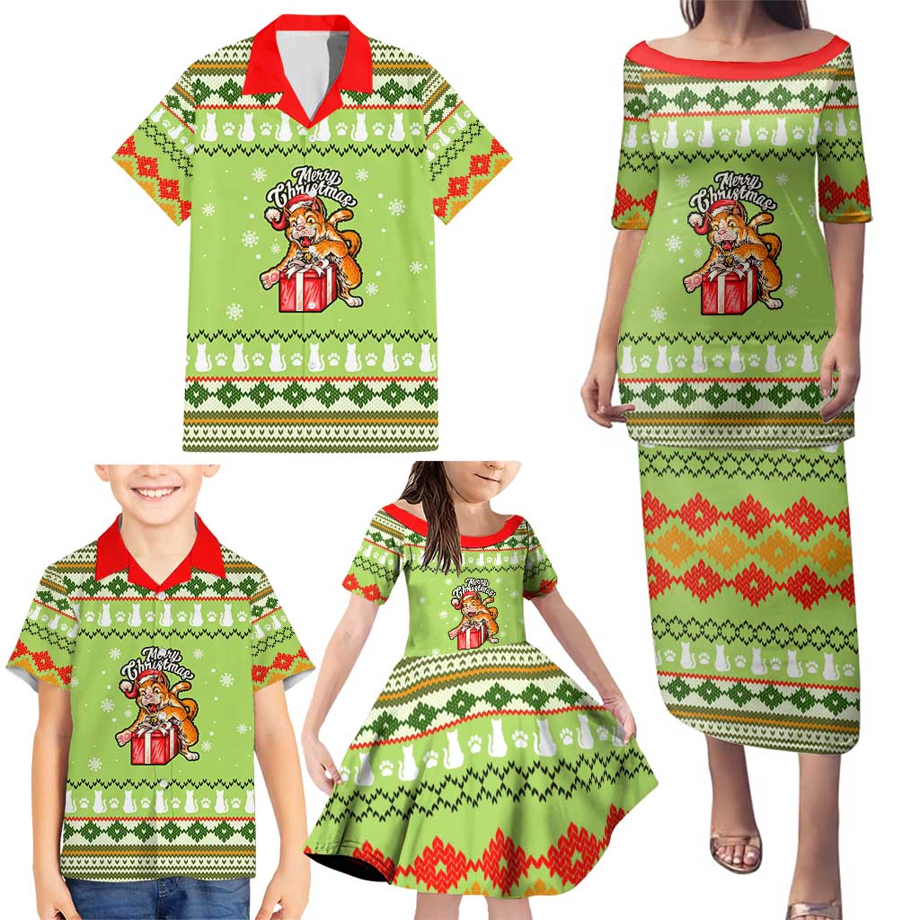 Funny Cat Merry Christmas Family Matching Puletasi and Hawaiian Shirt Xmas Holiday Patterns - Wonder Print Shop