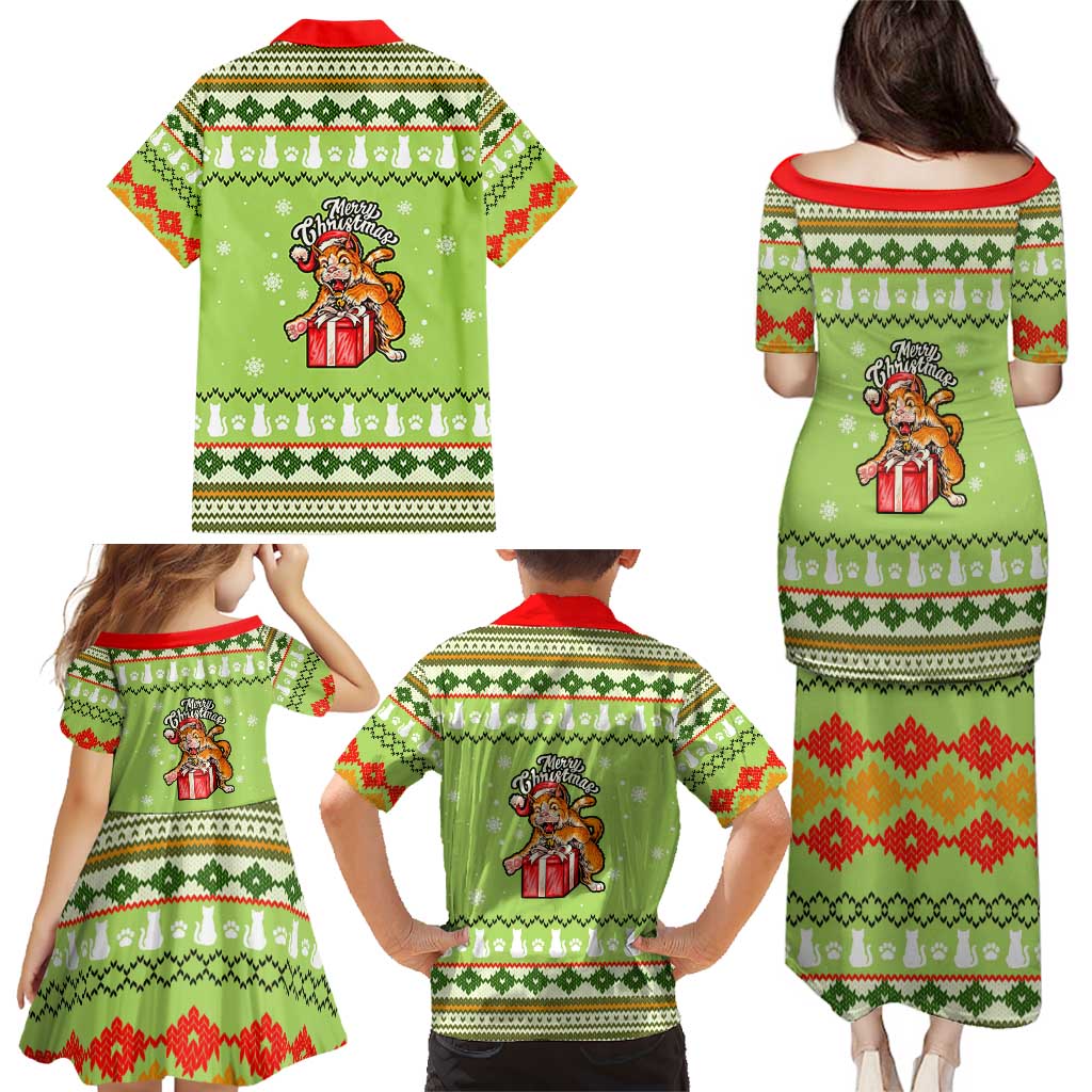 Funny Cat Merry Christmas Family Matching Puletasi and Hawaiian Shirt Xmas Holiday Patterns - Wonder Print Shop