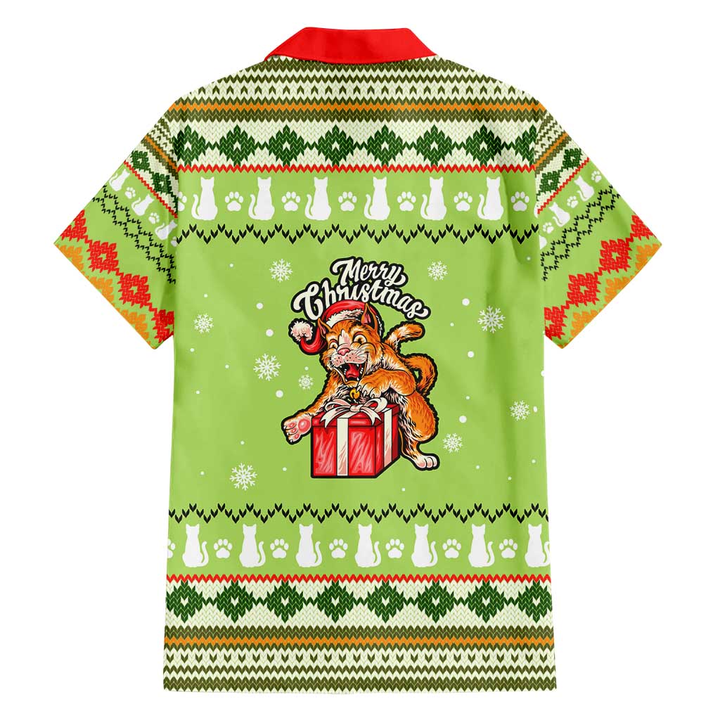 Funny Cat Merry Christmas Family Matching Short Sleeve Bodycon Dress and Hawaiian Shirt Xmas Holiday Patterns - Wonder Print Shop
