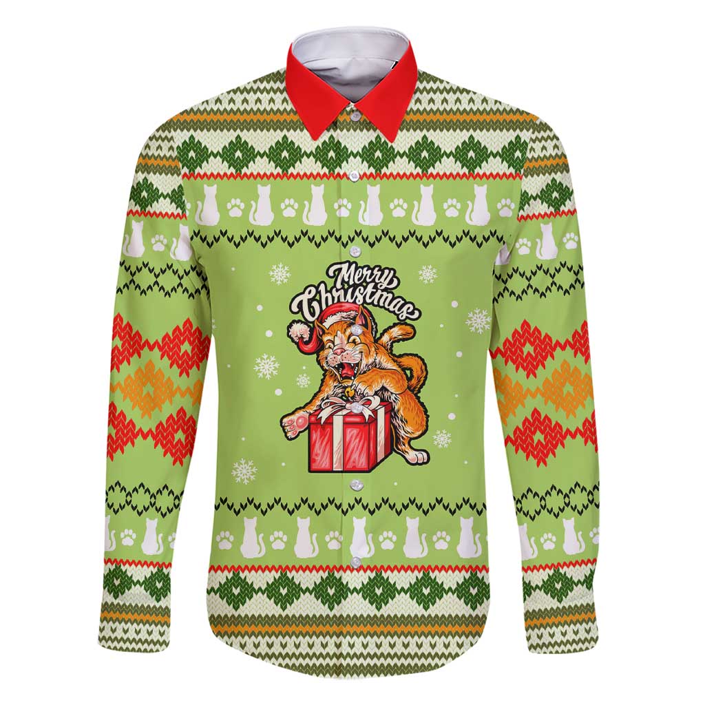 Funny Cat Merry Christmas Family Matching Short Sleeve Bodycon Dress and Hawaiian Shirt Xmas Holiday Patterns - Wonder Print Shop