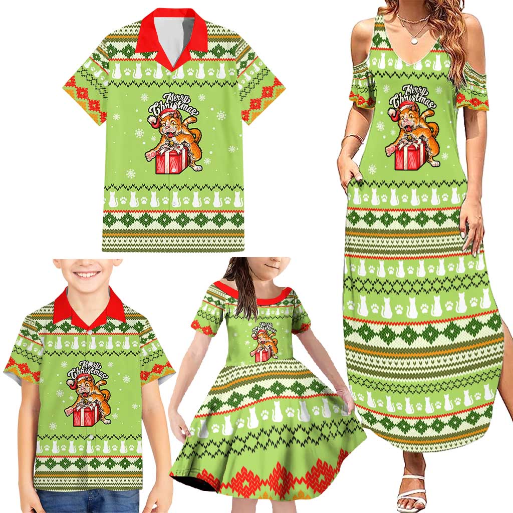 Funny Cat Merry Christmas Family Matching Summer Maxi Dress and Hawaiian Shirt Xmas Holiday Patterns - Wonder Print Shop